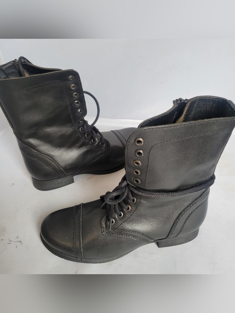 Steve Madden Troopa Boots Lace-up Combat Black Leather Women’s Size 8